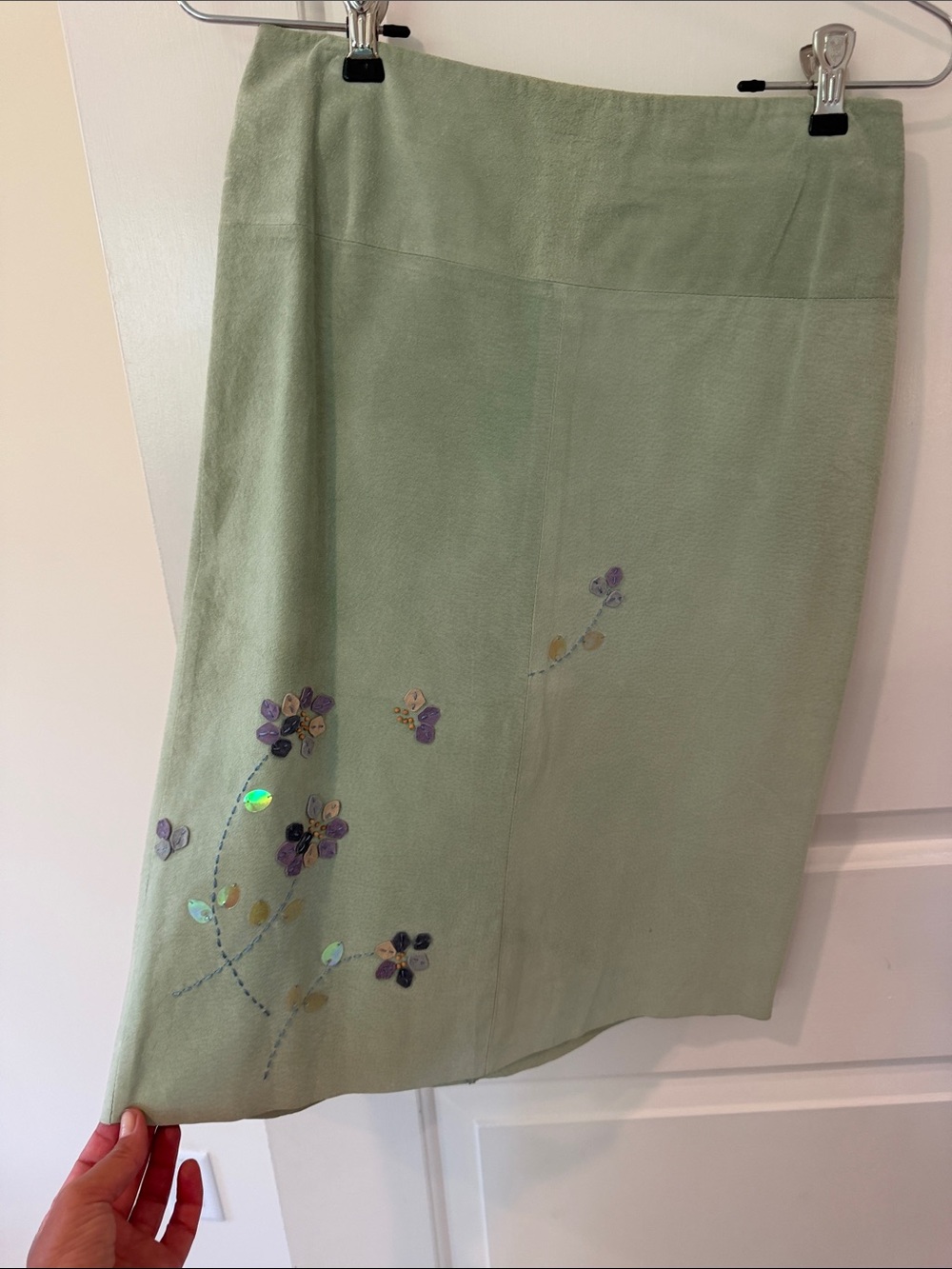 Light Sage Green Embroidered Floral Skirt